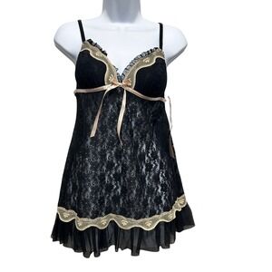 Linea Donatella Lace Babydoll Lingerie S Black Padded Underwire Mesh Coquette